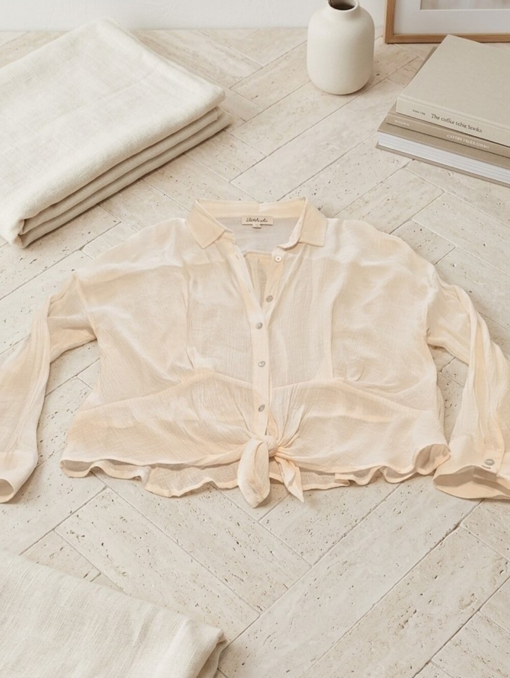 Listicle Pale Blush Tie-Front Button Down Shirt